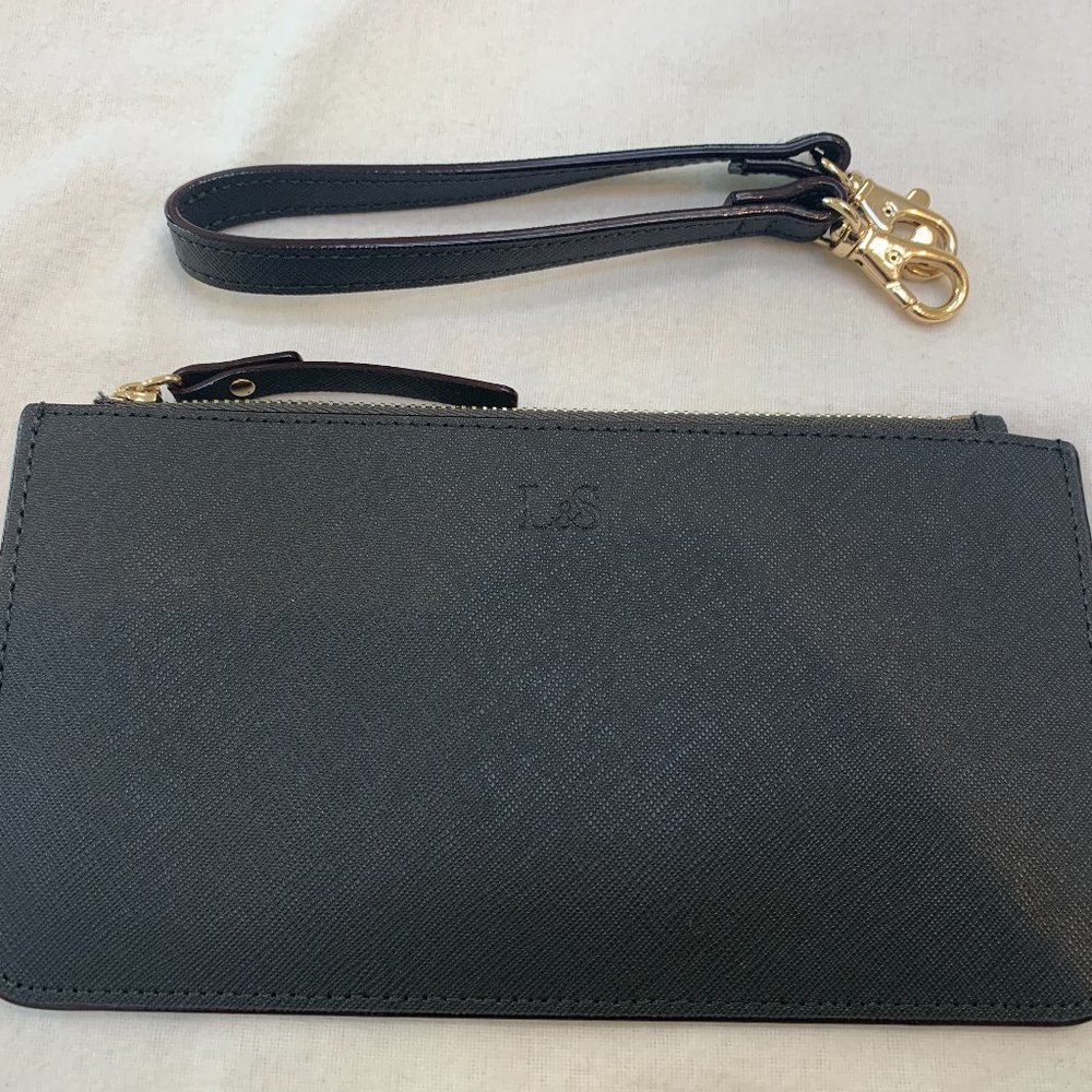 Lo & Sons Dark Grey Saffiano Leather Smartphone Wristlet Wallet